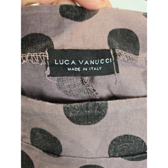 Luca Vanucci Linen Short Sleeve Tunic Top Lagenlook Mauve Purple Polka Dot Large - Picture 2 of 6